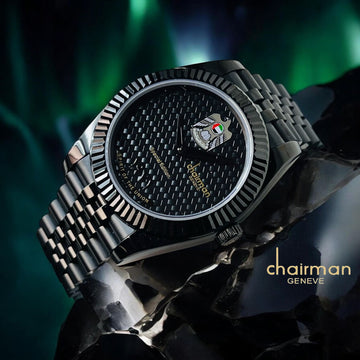 Special Edition Chairman Geneve UAE Emblem Black Dial Black Chain Gents Watch