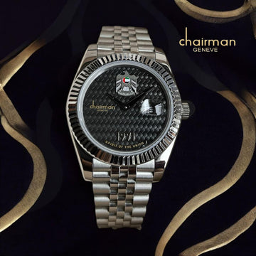 Special Edition Chairman Geneve UAE Emblem Black Dial Silver Chain Gents Watch