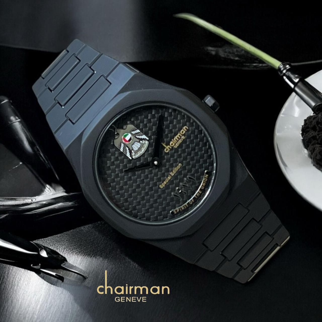 Special Edition Chairman Geneve UAE Emblem Year Black Dial Black Gents Watch