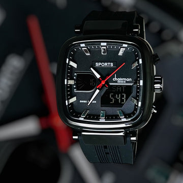 Sports Chairman Geneve Black Dial Black Strap Gents Watch
