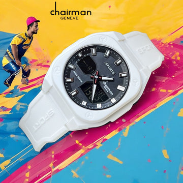Sports Chairman Geneve Black Dial White Gents Watch