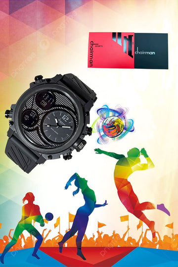 Sports Model Chairman Geneve Black Dial Black Gents Watch