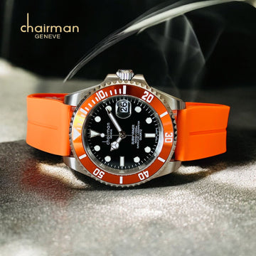Superlative Chronometer Chairman Geneve Black Dated Dial Orange Strap Gents Watch