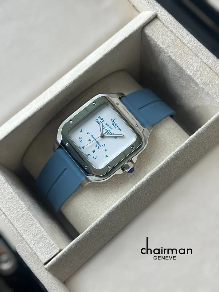 Swiss  Design Chairman Design White Dial Light Blue Strap Gents Watch