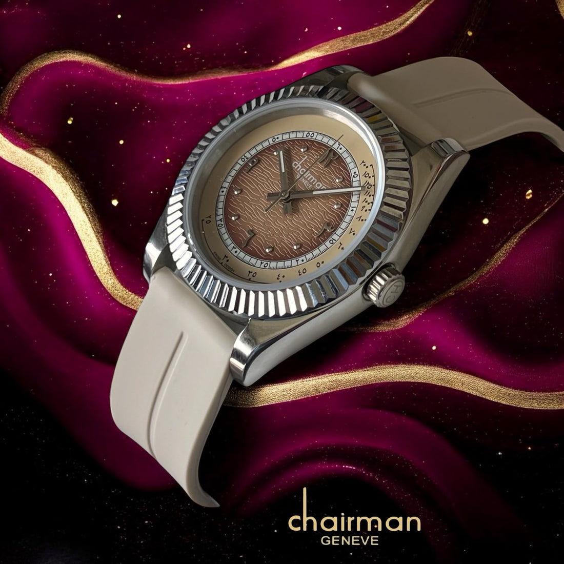 Swiss Design Chairman Geneve Arabic Baby Brown Beige Dial Beige Strap Gents Watch