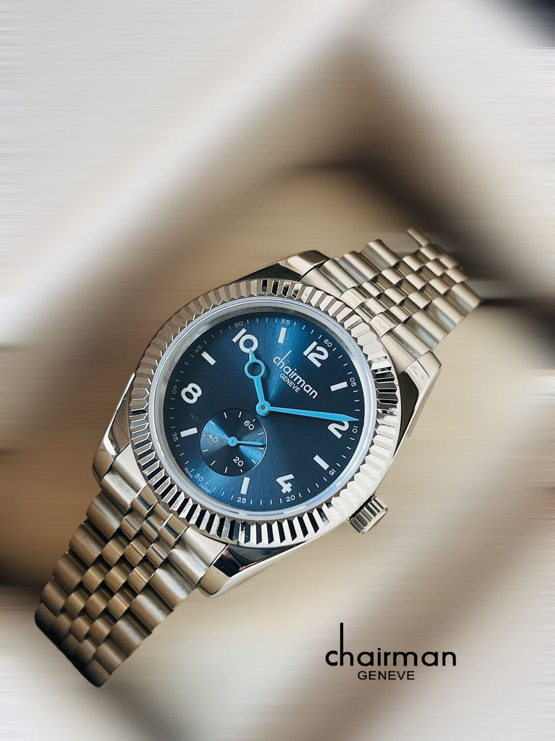 Swiss Design Chairman Geneve Baby Blue Dial Silver Chain Gents Watch