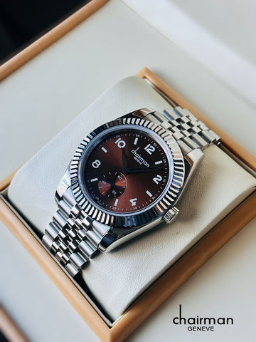 Swiss Design Chairman Geneve Brown Dial Silver Chain Gents Watch