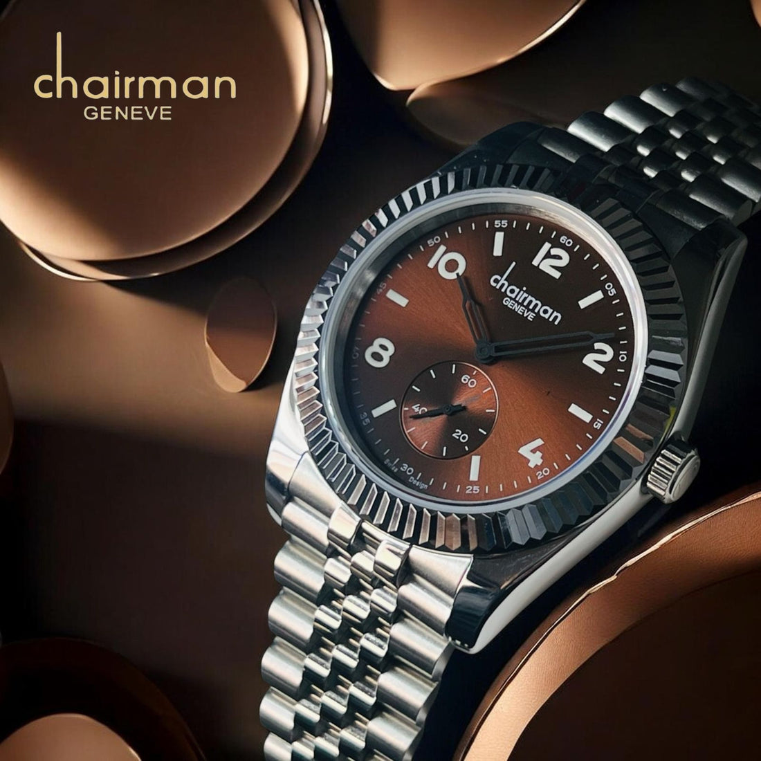 Swiss Design Chairman Geneve Brown Dial Silver Chain Gents Watch