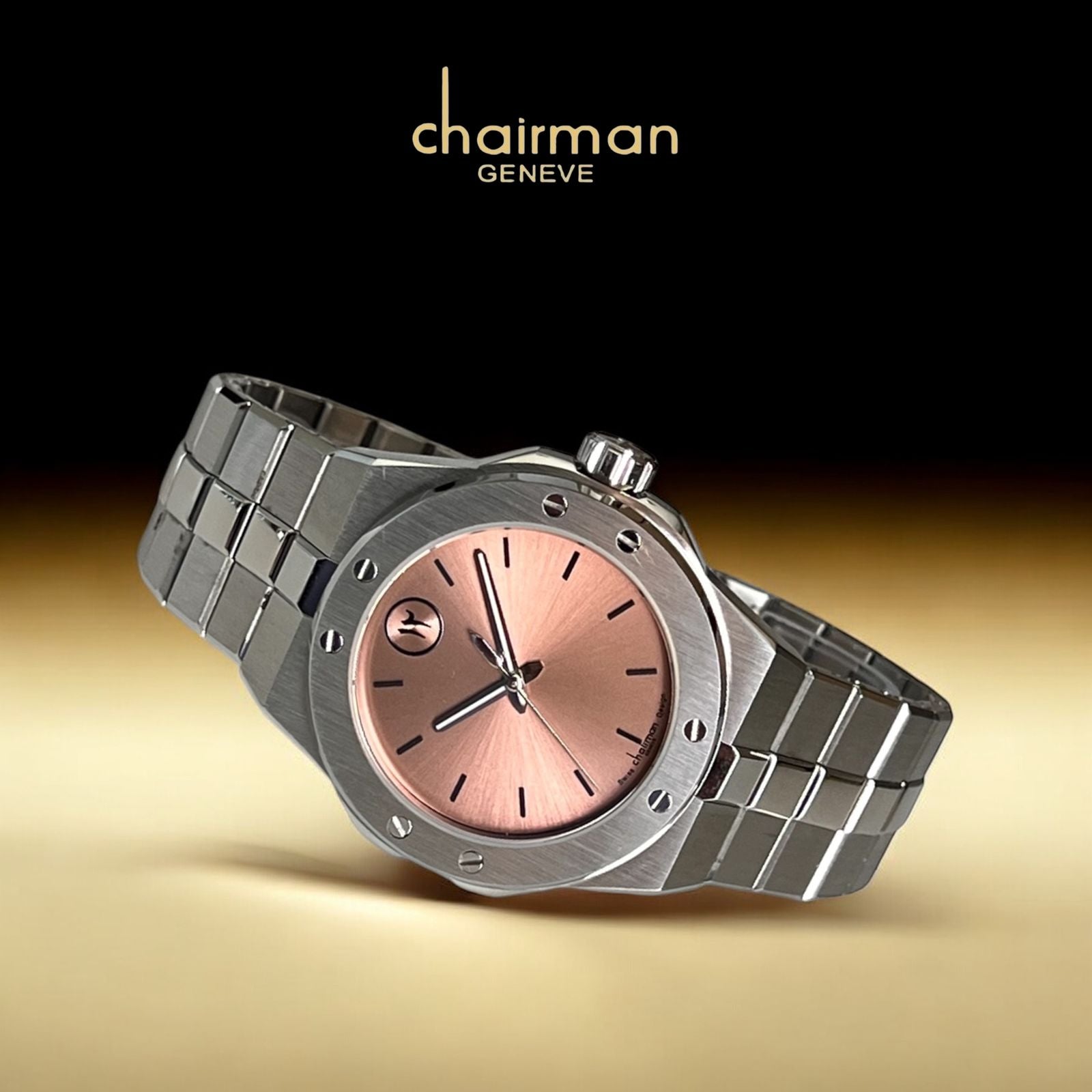 Swiss Design Chairman Geneve Dated Pink Dial Silver Chain Gents Watch ...