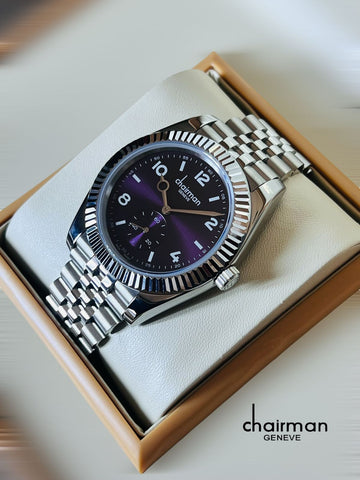 Swiss Design Chairman Geneve Purple Dial Silver Chain Gents Watch