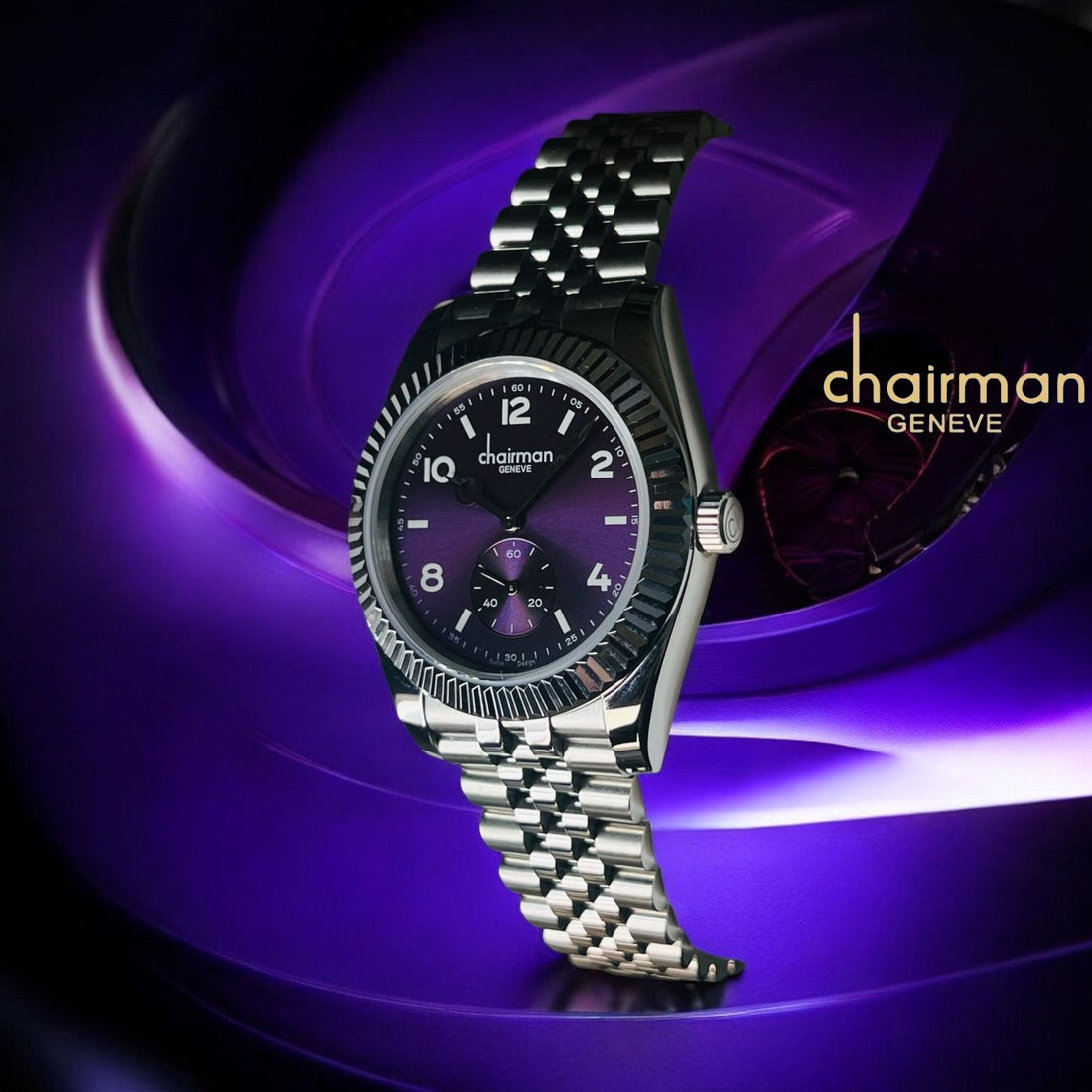 Swiss Design Chairman Geneve Purple Dial Silver Chain Gents Watch