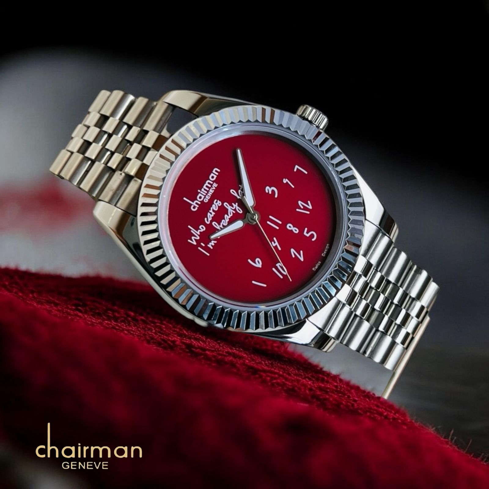 Swiss Design Chairman Geneve Red Dial Silver Chain Gents Watch – DealDXB