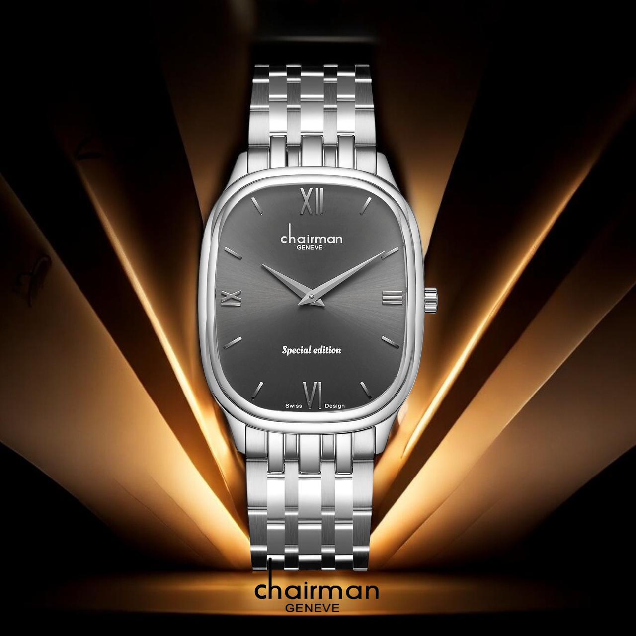 Swiss Design Chairman Geneve Roman Grey Dial Silver Chain Gents Watch