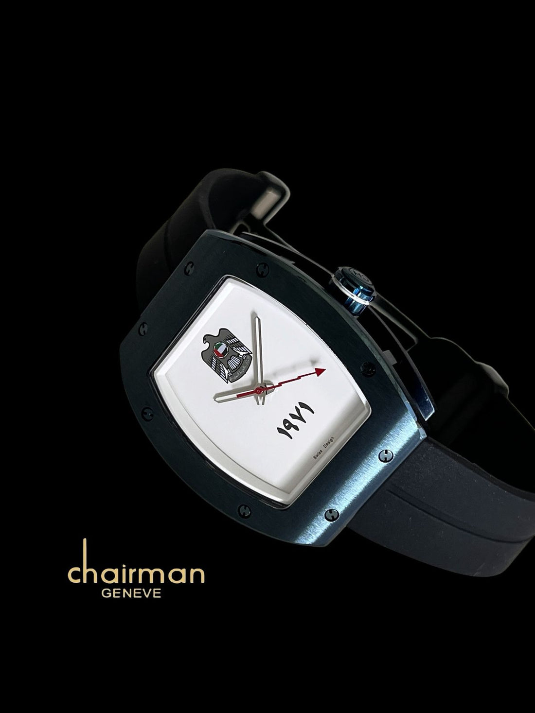 Swiss Design Chairman Geneve UAE Emblem Beige Dial Black Strap Gents Watch