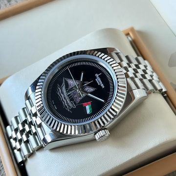 Swiss Design Chairman Geneve UAE Flag Black Dial Silver Chain Gents Watch
