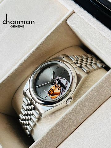 Chairman Geneve UAE Sheik Arabic Grey Dial Silver Chain Gents Watch