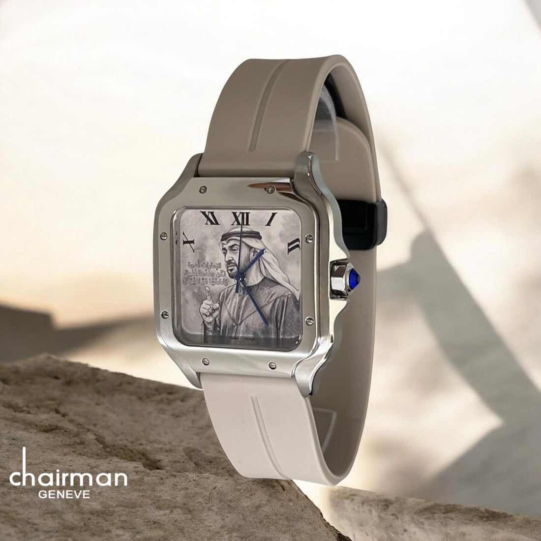 Swiss Design Chairman Geneve UAE Sheikh Roman White Dial Grey Strap Gents Watch