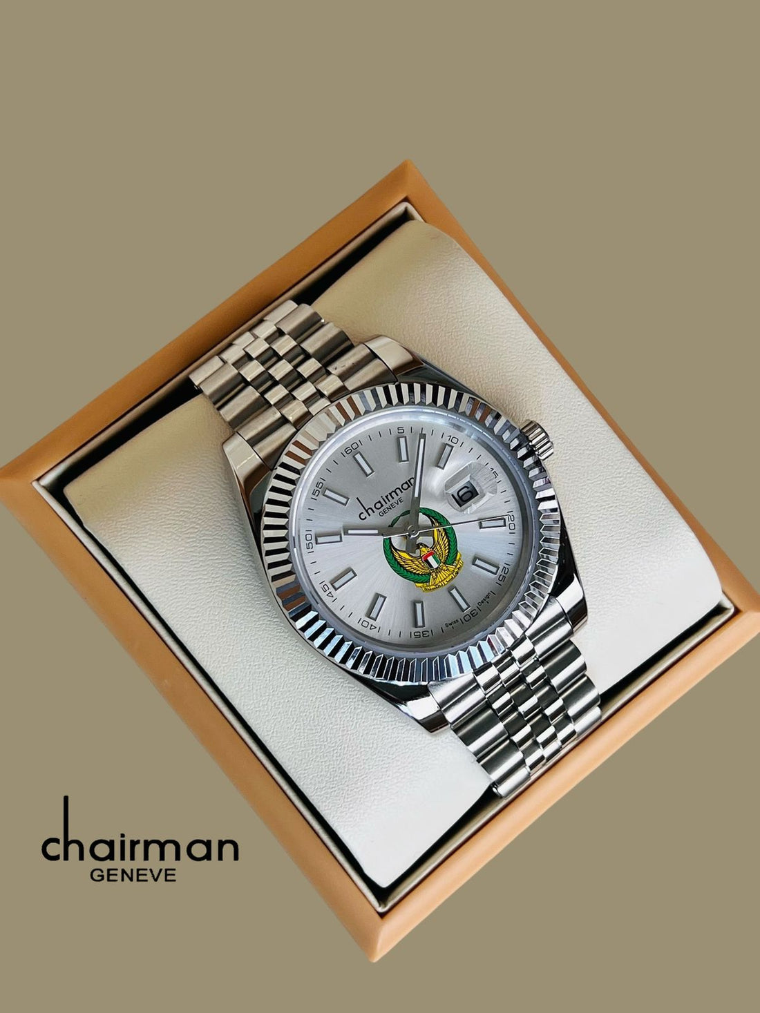 Swiss Design Chairman Geneve Baby Grey Dated Dial Silver Chain Gents Watch