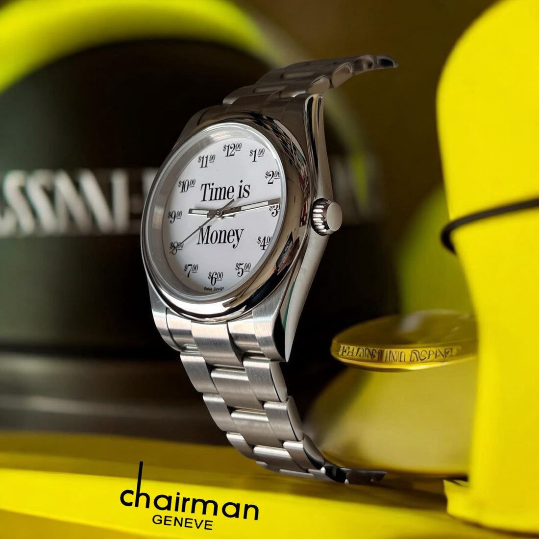 Swiss Design Chairman Geneve White Dial Silver Chain Gents Watch