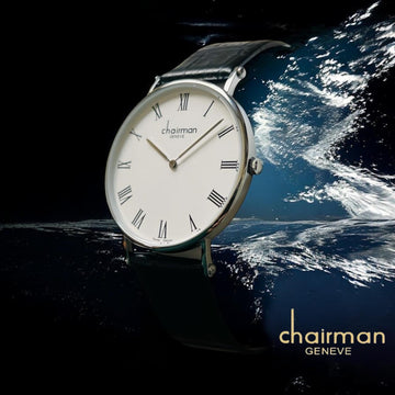 Swiss Design Chairman Geneve White Roman Dial Black Strap Gents Watch