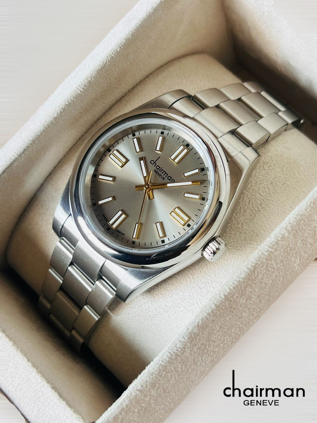 Swiss Design Chairman Geneve Baby Brown Dial Silver Chain Gents Watch