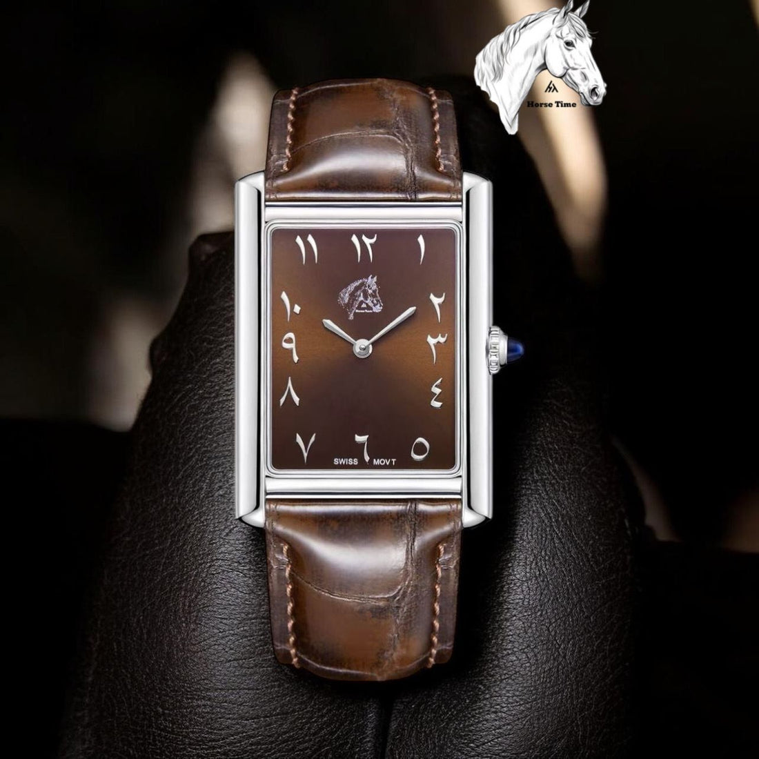 Swiss MOVT Horse Time Arabic Brown Dial Brown Strap Gents Watch
