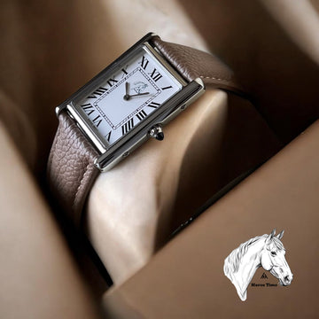 SWISS MOVT Horse Time White Roman Dial Brown Strap Gents Watch