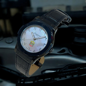 UAE Emblem Arabic White Dial Black Strap Gents Watch