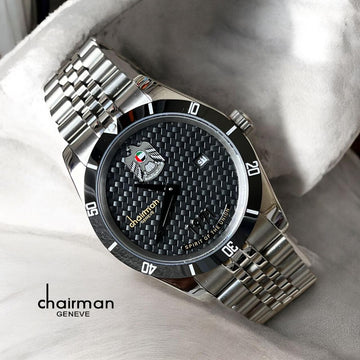 UAE Emblem Chairman Geneve Dated Black Silver Chain Gents Watch