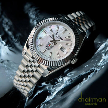 UAE Emblem Chairman Geneve Dated White Dial Silver Chain Gents Watch