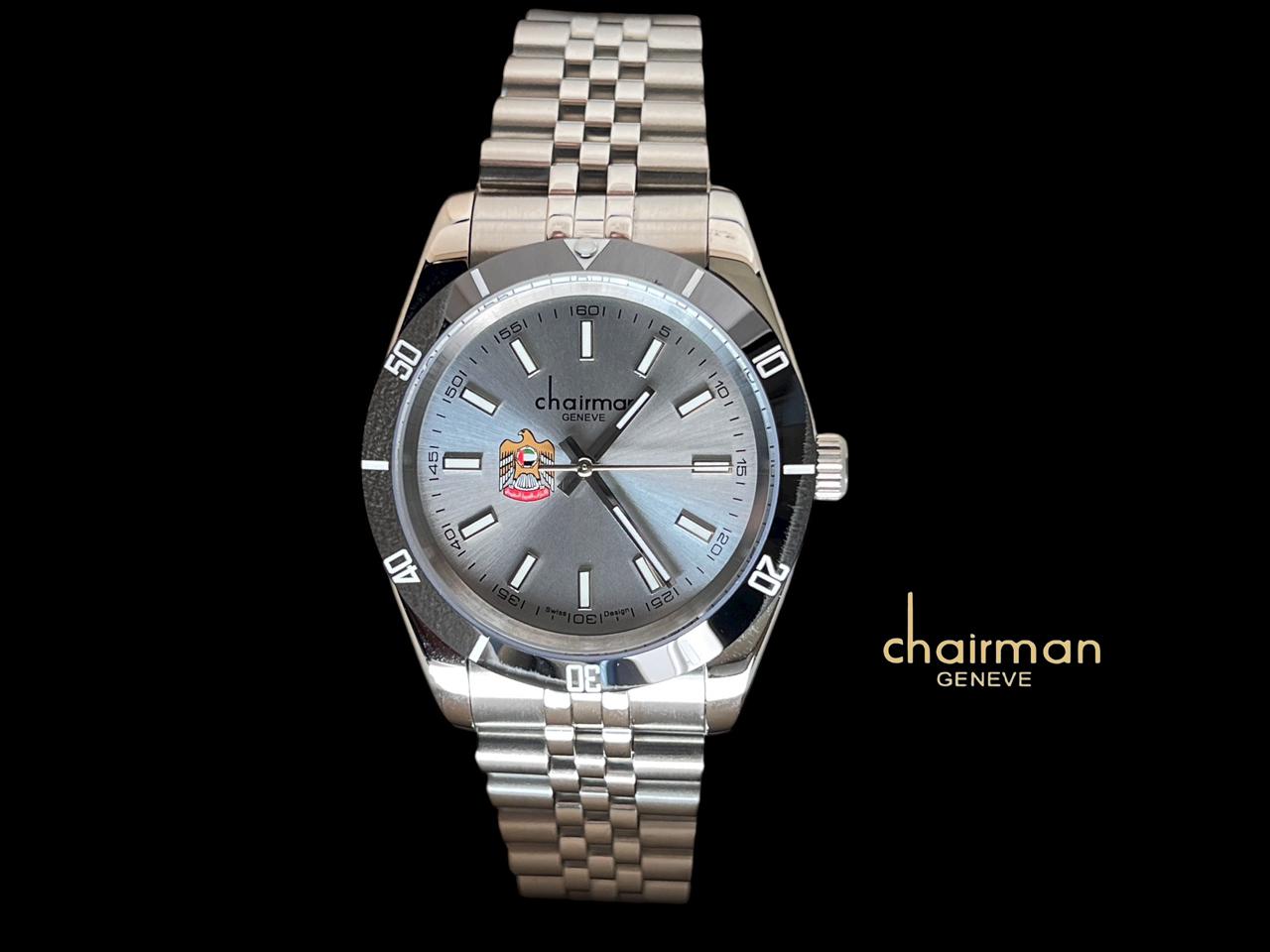 UAE Emblem Chairman Geneve Grey Dial Silver Chain Gents Watch
