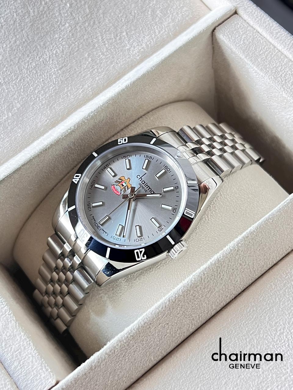 UAE Emblem Chairman Geneve Grey Dial Silver Chain Gents Watch