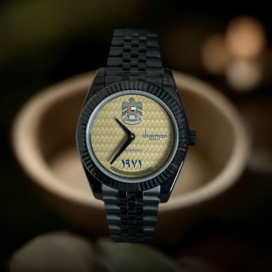 ساعة Chairman Geneve Black Chain للرجال بإصدار خاص بشعار دولة الإمارات العربية المتحدة ومينا كريمي