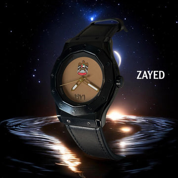 Zayed UAE Emblem Beige Dial Black Strap Gents Watch