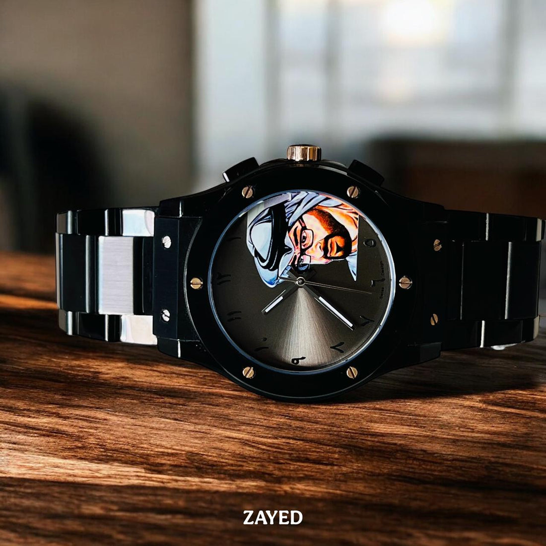 Zayed UAE Sheik Arabic Grey Dial Black Chain Gents Watch