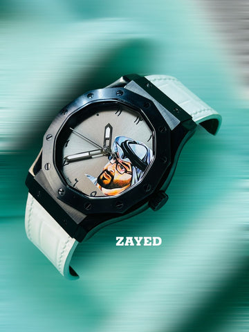 Zayed UAE Sheik Arabic Grey Dial White Strap Gents Watch