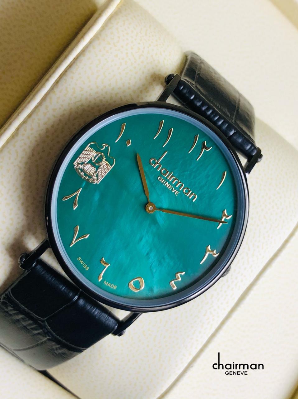 ساعة شيرمان للرجال بمينا خضراء وأرقام عربية