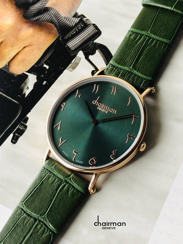 ساعة Chairman Green Strap &amp; Dial بأرقام عربية للرجال